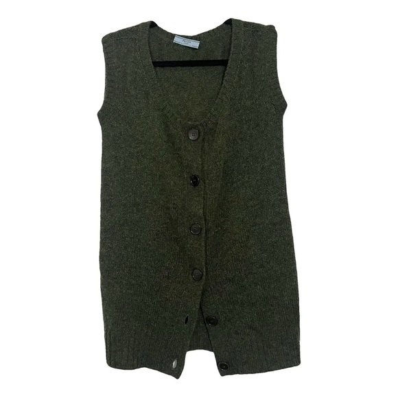 Prada green sleeveless wool cardigan